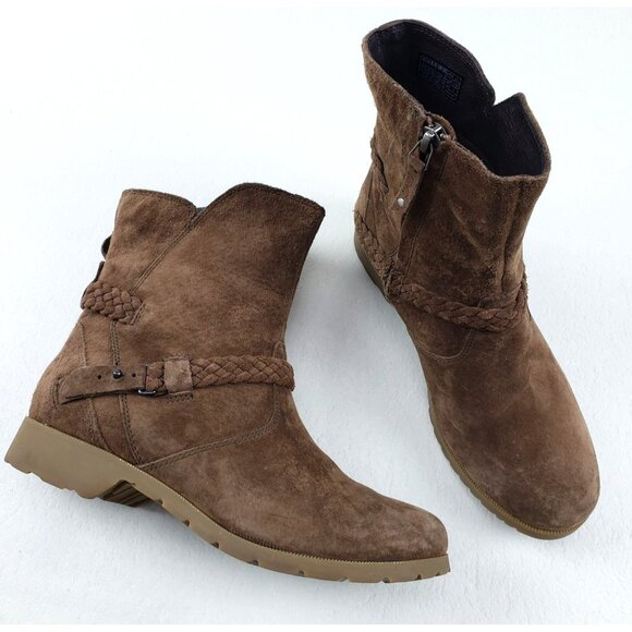 Teva Delavina Suede Ankle Boot Womens 8.5 Brown Waterproof Side Zip Braided - Picture 1 of 12